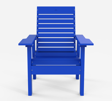 The Flux outdoor chair in blue, front view