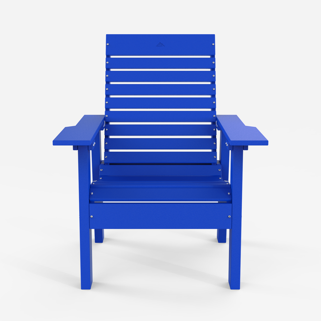 The Flux outdoor chair in blue, front view