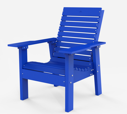 The Flux outdoor chair in blue, side view